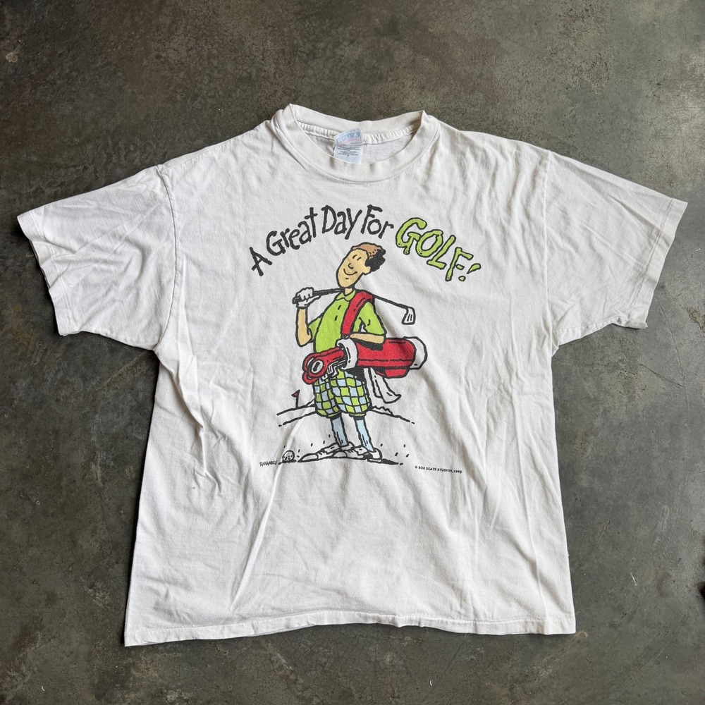 Vintage 90s A Great Day For Golf Graphic Shirt White Single Stitch Art Mens XL